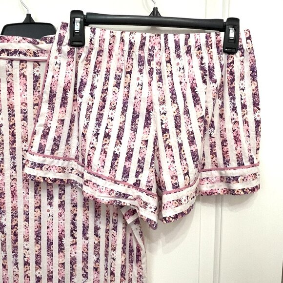 New Victoria's Secret Pajama 2 Pc Short Sleeve Button Top Shorts Small Stripe - Picture 9 of 15
